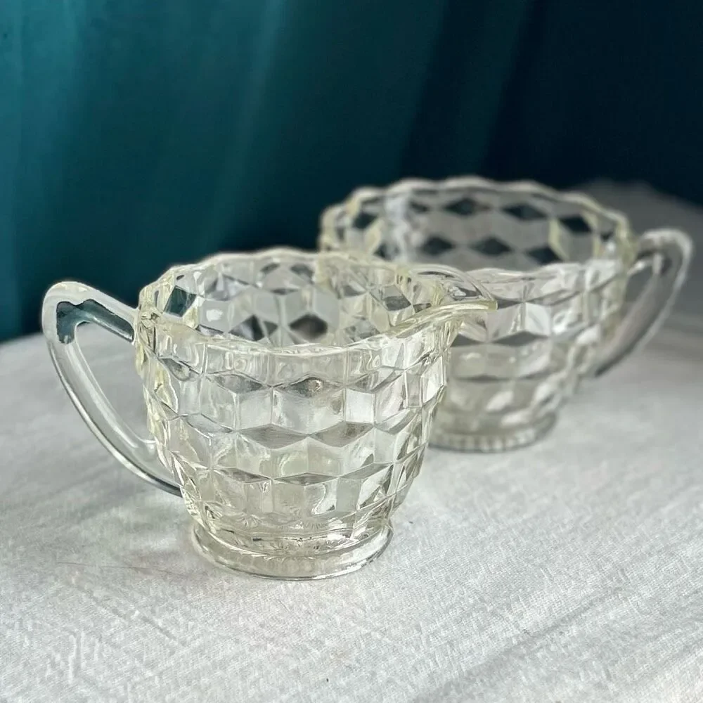 Vintage Jeanette Cube Clear Textured Sugar and Creamer Set - Picture 9 of 9